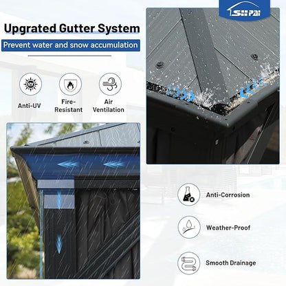Outdoor Hardtop Gazebo for Patio 10x14FT with Resin-Galvanized Steel Roof, Metal Hard Top Gazebo with Gutters, Heavy Duty Gazebos All Season with Curtains & Netting, for Deck, Backyard, Hot Tub