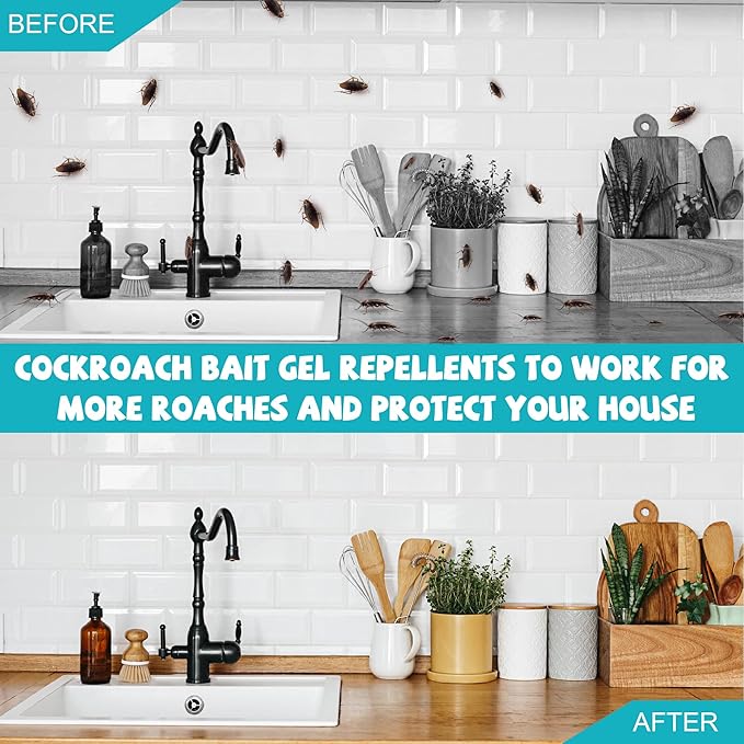 32 Pack Cockroach Gel Bait & Roach Repellent Use for Home, Quick Elimination of Indoor Roach Nests, Easy to Use & No Mess Cockroach Deterrent Indoor for Kitchen Home RV