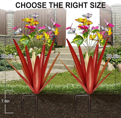 TOMBABY Garden Outdoor Butterfly Enlarge Thickened Wind Resistant Metal Agave Garden Art Metal Plant Country Sculpture Statue Decorations Ornaments Artificial Waterproof Butterflies(red 3pcs)