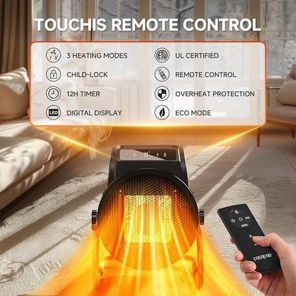Greenhouse Heater with Remote, 1500W Outdoor Patio Heater with Digital Thermostat, Garage heater 24-Hour Timer for 3S Fast Heating, 3 Modes Adjustment, PTC Overheat Protection for Grow Ten