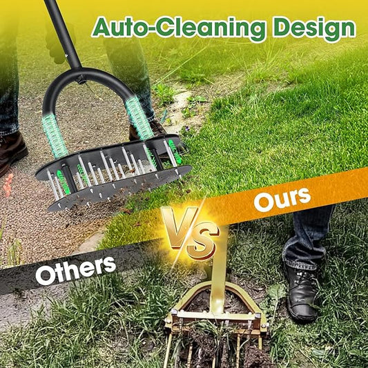 Lawn Aerator Spikes Aerating Tool, Manual Aeration Tools with Padded T-Handle, Wide Foot Plate, 15 3 Inch Solid Steel Spikes, Yard Aerators for Lawn Yard & Garden