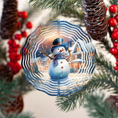 Snowman Christmas Wind Spinners for Yard and Garden 3D Stainless Steel Wind Spinner Unique Gift Outdoor Wind Spinner 10 inch 3D Xmas Wind Sculptures