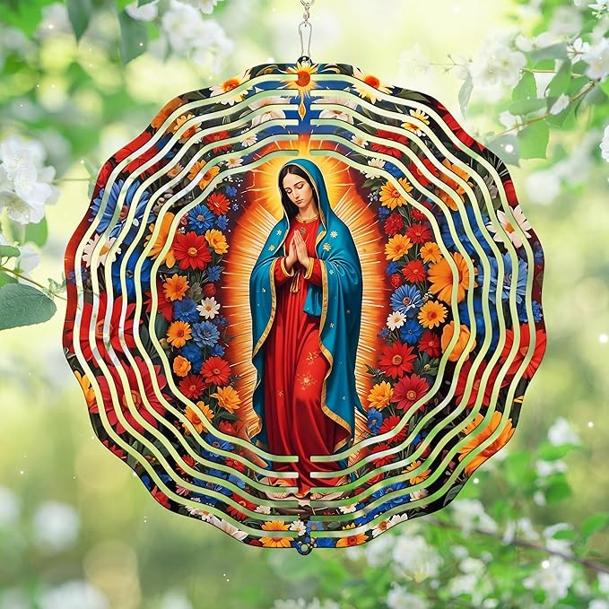 FLAGWIX Christmas Christian Gifts for Women Faith - Virgen de Guadalupe 3D Stainless Steel Metal Wind Spinners 12 in - Our Lady of Guadalupe Wind Spinner Outdoor, Religious Gifts for Mom Grandma