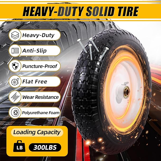 MZREXN 14.5" Wheelbarrow Tire Flat-Free 3.00/3.25/3.50/4.00-8" Solid Tire and Wheel with 3"-7" Centered Hub, 3/4" & 5/8" Bearings Replacement for Hand Truck/Dolly/Utility Cart/Garden Cart 1PCS White