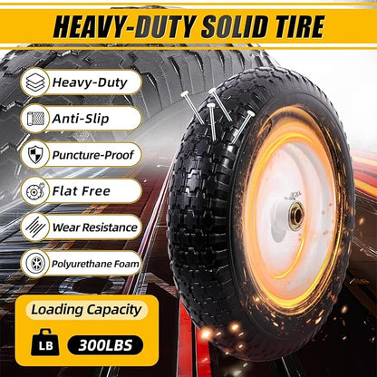 MZREXN 14.5" Wheelbarrow Tire Flat-Free 3.00/3.25/3.50/4.00-8" Solid Tire and Wheel with 3"-7" Centered Hub, 3/4" & 5/8" Bearings Replacement for Hand Truck/Dolly/Utility Cart/Garden Cart 1PCS White