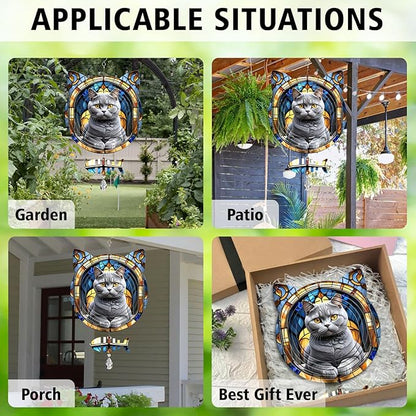 British Shorthair Cat Wind Spinner, British Shorthair Cat Wind Spinner Hanging for Yard and Garden