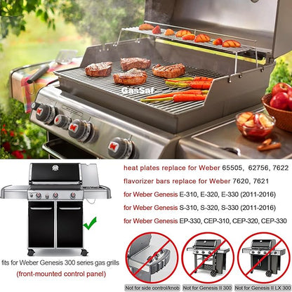 GasSaf Grill Flavorizer Bars 17.5 for Weber Genesis 300 Replacement Parts, 304 Stainless Steel Flavor Bars 7620 7621, Built Parts for Weber Genesis 300 310 320 330 Gas Grills (Front-Knob 2011-2016)