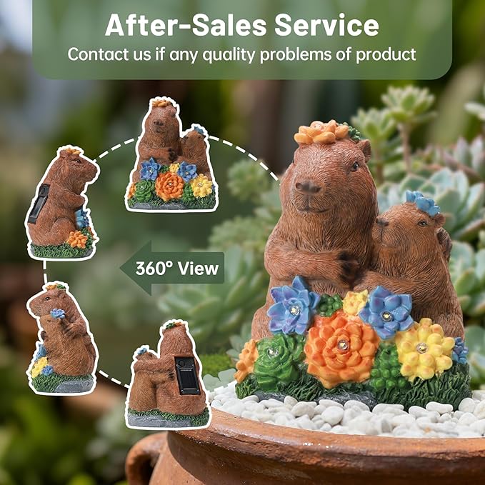 Solar Capybara Parent and Child Statue Light, Weatherproof Resin Family Garden Decor Auto On/Off - Warm Glow for Pond Patio,Family Gardens & Housewarming