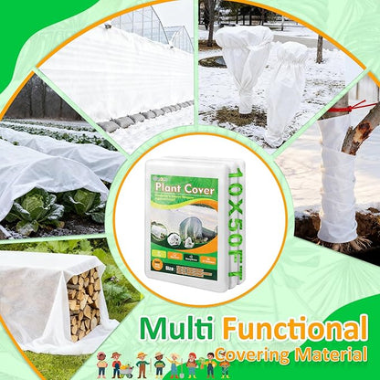 White Plant Covers Freeze Protection, 10 x 50 ft - 1.5 oz/yd² Frost Cloths for Outdoor Plants, Tree Covers Freeze Protection, Winter Garden Blanket, Sun Cover for Plants for Greenhouse, Vegetables