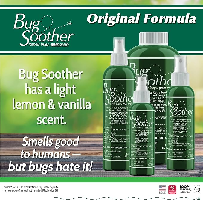 Bug Soother Spray Small Family Pack - Natural Insect, Gnat and Mosquito Repellent & Deterrent with Essential Oils - 100% DEET-Free Safe Bug Spray for Adults, Kids, Pets, & Environment - Made in USA