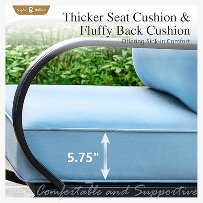 Sophia & William Patio Furniture Sets for 7 with 45" Gas Fire Pit Table Outdoor Conversation Sets 6 Pcs, 2 x Swivel Cushioned Sofa Chairs, 1x3-Seat Sofa, 2xOttomans for Backyard Poolside Blue