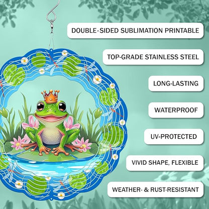 Frog Wind Spinner, 3D Hanging Stainless Steel Garden Spinner, Wind Spinner Hanging for Outdoor & Indoor Décor, Unique Gifts for Yard Garden Decoration or Patio Décor (Frog)