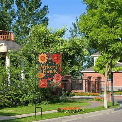 Welcome Friend Garden Flag Vertical Double Sided Outdoor Yard Flags 12.5x18 Inch Burlap Banners for House Lawn