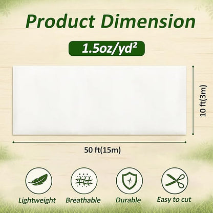 Gardzen 1.5 oz Plant Covers Freeze Protection, Reusable 10ft x 50ft Floating Row Covers, Thicker Frost Blankets for Outdoor Plants, Pests Protection, White