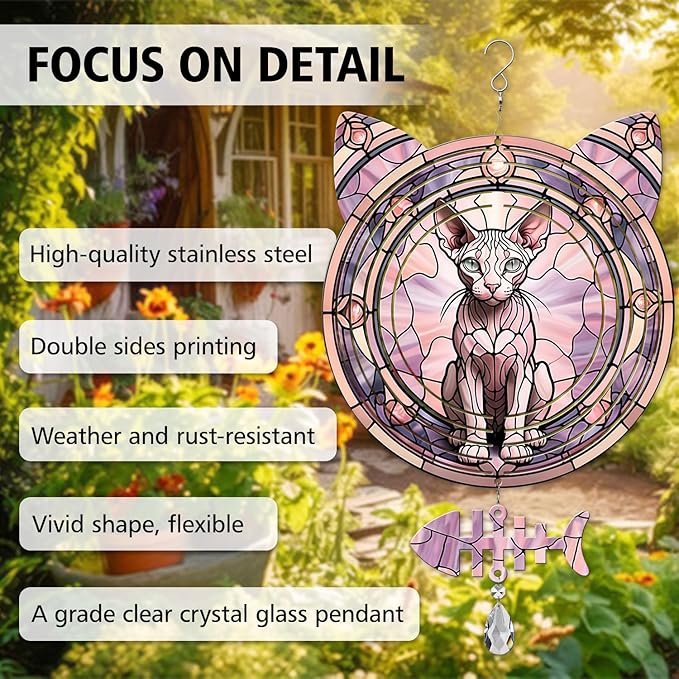 Sphynx Cat Wind Spinner, Sphynx Cat Wind Spinner Hanging for Yard and Garden