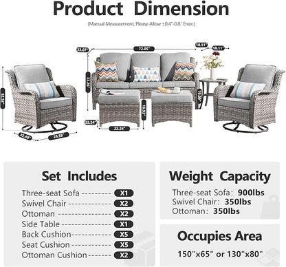 HOOOWOOO Patio Furniture Set,6 Piece Outdoor Furniture Set with Swivel Chairs,Wicker Patio Conversation Couch Chairs Ottoman Set,Light Gray