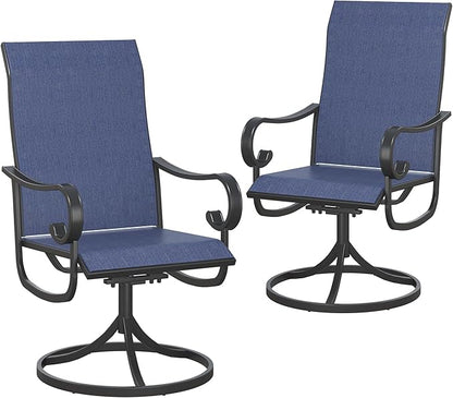 VICLLAX Swivel Patio Chairs Set of 2, 360-degree All-Weather Outdoor Swivel Chairs for Lawn Garden, Patio Dining Chairs, Black Metal Frame and Blue Textilene Mesh Fabric