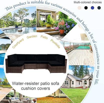 14 PCs Patio Cushion Covers for 7 PCs Outdoor Furniture Sectional Seating Sets Water Resistant Plus 2 Throw Pillows (Black, 24.8(L)*24.8(W)*3.14(T) inches)