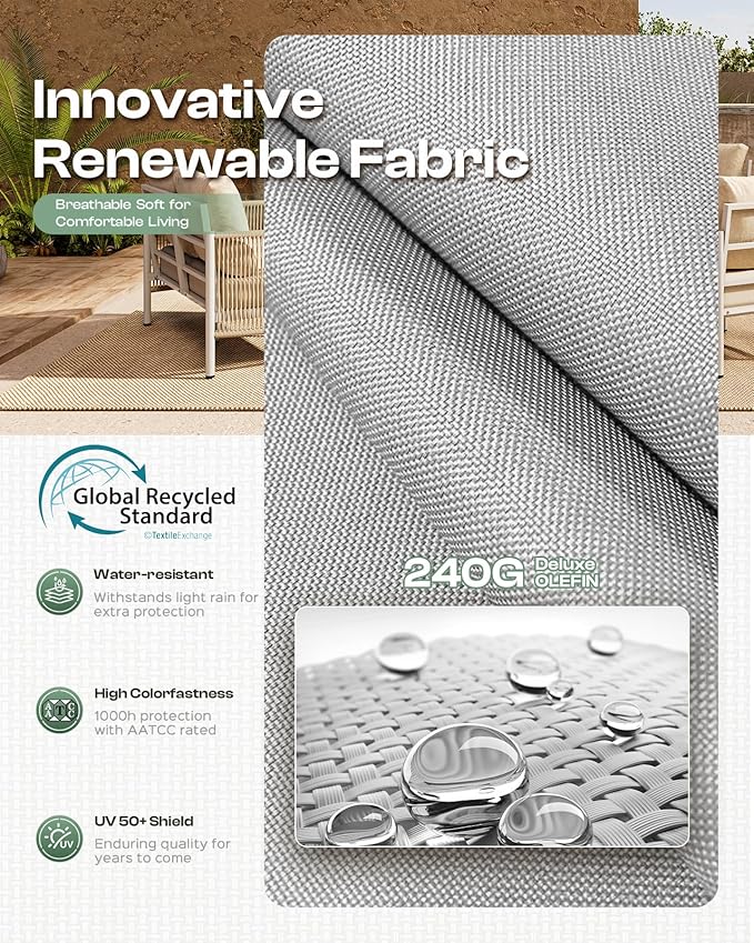 Aluminum Outdoor Patio Furniture Set, HDPE Rope 4 Piece Modern Sectional Conversation Sets with Dual-Layer Coffee Table, All Weather Patio Couch Set with Thick Cushions, White Frame, White