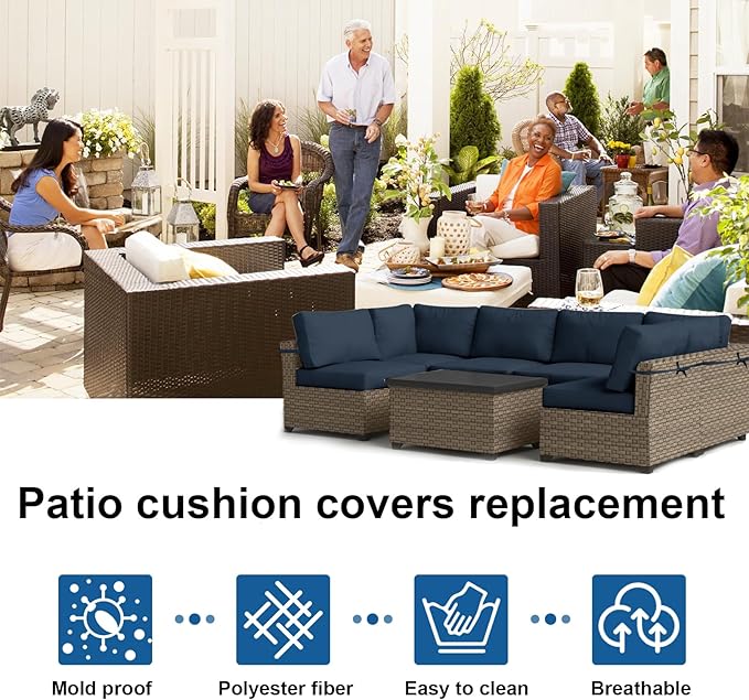 14 PCs Patio Cushion Covers for 7 PCs Outdoor Furniture Sectional Seating Sets Water Resistant Plus 2 Throw Pillows (Blue, 23.6(L)*23.6(W)*4.33(T) inches)
