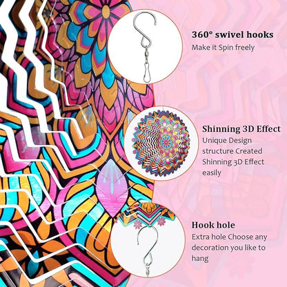 Goolyrusim Metal Wind Spinner - Mandala Lotus Wind Spinners, 12inch Kinetic 3D Hanging Wind Sculptures, Indoor/Outdoor Garden & Yard Art Decoration, Creative Gifts for Women Mom Grandma & Holidays