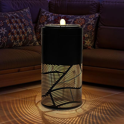 23.6" H Modern Metal Cutout Geometric Patterns Outdoor Water Fountain with LED Lights, Black Bird Bath Garden Fountain, Soothing Water Flow Creates Tranquil Ambiance for Patio, Deck, Porch Décor