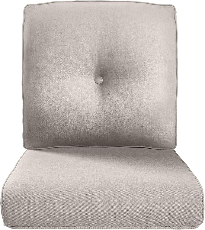 Pop 22x25/22x24 Outdoor Replacement Cushions - 1 Set High Back Deep Seat Patio Furniture Cushion for Wicker Dining Swivel Rocking Chairs Rattan Loveseat Couch Sectional Sofa - Beige/Button