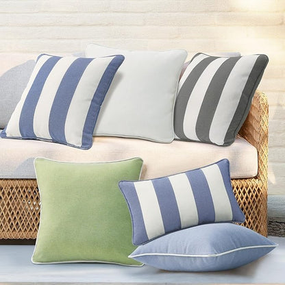 Decorative Outdoor Water Repellent Throw Pillows with Inserts, Set of 4, 16" x16" Pillows for Patio, Backyard, Bed, Couch, and Patio Furniture, Gray Stripe
