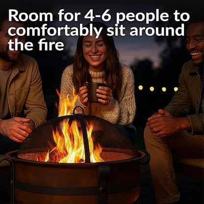 Sunnydaze 29-Inch Wood-Burning Outdoor Fire Pit - Bronze Cauldron Wood Fire Pit for Outside - Includes Poker and Spark Screen