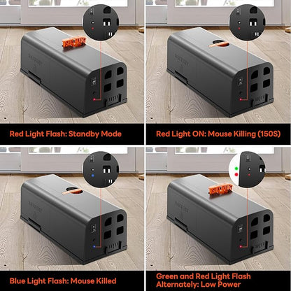 Electric Mouse Trap, 2 Pack Indoor Reusable Electric Mouse Trap Zapper with Anti-Escape Design & Dual Power, Electronic Rat Trap with No-Touch Cleaning for Kitchen, Garage