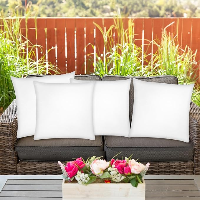 Covers & All Premium Square Throw Pillow Inserts with Covers Set of 4, 18 x18 Inches White, Decorative Cushions for Couch Sofa Home Decor Office Travel UV Resistant Waterproof Soft Cushions Pillows