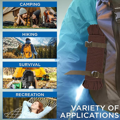 TECEUM Cotton Rope 3/16” (5 mm) – 100 FT – Strong All-Purpose Braided Rope – Natural Cotton – for Crafting, Сamping, Clothes Line, DIY, Indoor & Outdoor Use – Brown