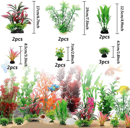 Fish Tank Accessories Aquarium Decorations Plants, 20pcs Fish Tank Decorations Plant, Fish Tank Decor, Aquarium Decor Plastic Plants, Small to Large