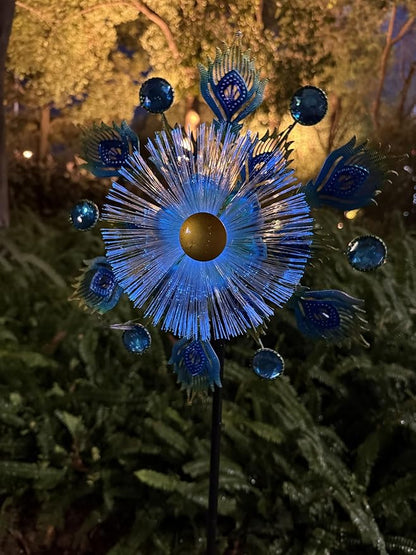 46" Peacock Feather Solar Wind Spinners for Yard and Garden, Sapphire Kinetic Windmill Wind Spinner Outdoor Decor, Wind Sculpture Yard Art for Patio, Lawn & Garden