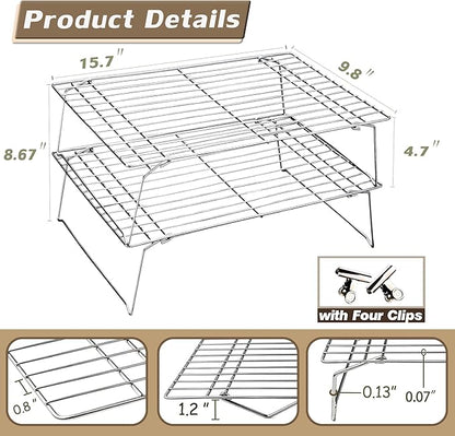 Sprouts Growing Rack 2-Tier 14 inch Shelf, Metal Foldable Plant Stand for Sprouting Tray Indoor, Seed Starting Tray Plant Shelf, Silver Rack for Kitchen Table Top Space Saving