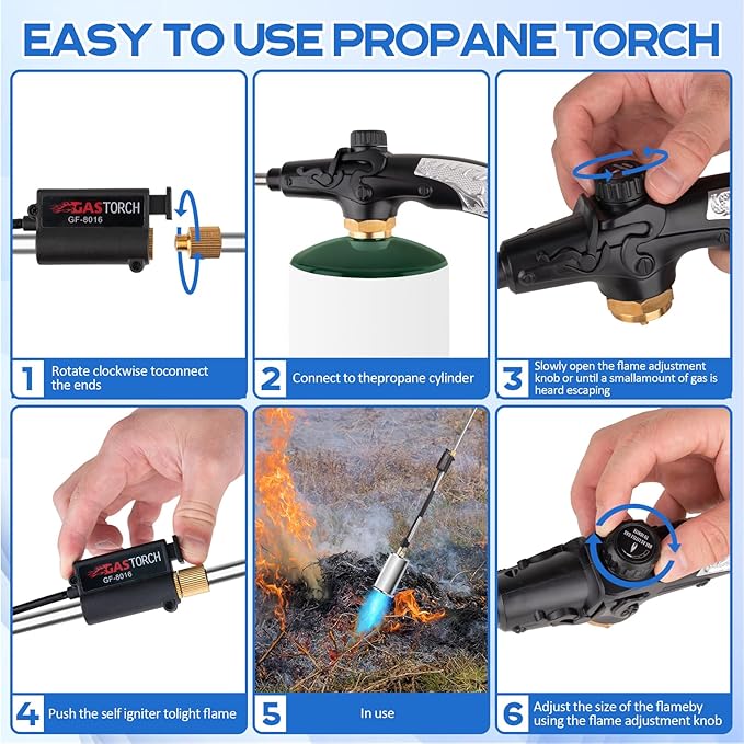 Siasky Weed Torch Propane Burner 1,200,000 BTU, Propane Weed Torch with Push Button Igniter, Flame Weeder Torch for Weeds, Snow Melting, Asphalt, Garden, Roofing, Weed Torch Kit for Outdoor Use