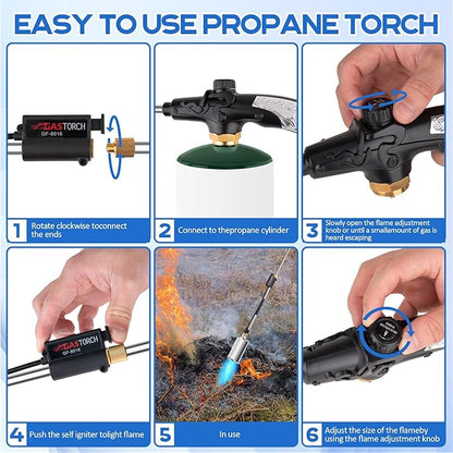 Siasky Weed Torch Propane Burner 1,200,000 BTU, Propane Weed Torch with Push Button Igniter, Flame Weeder Torch for Weeds, Snow Melting, Asphalt, Garden, Roofing, Weed Torch Kit for Outdoor Use