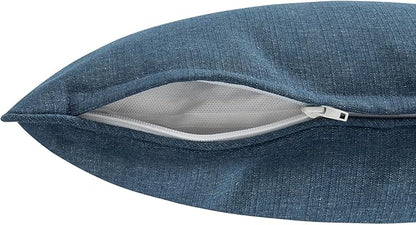 Outdoor Lumbar Pillows Water Resistant 12x20 inch,Decorative Throw Pillow Set of 2 with Insert,Hidden Zipper Headrests for Patio Furniture Sofa Couch Chair(Denim Blue)
