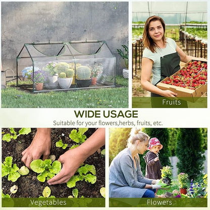 Outsunny 4' x 2' x 2' Portable Mini Greenhouse, Small Green House with PVC Cover, Roll-up Zippered Windows for Indoor, Outdoor Garden, Clear