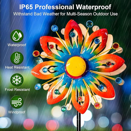 Soalr Wind Spinners -60.63 Inch Outdoor Metal Stake Yard Wind Sculptures, Solar Powered Multi-Color LED Glass Ball with Kinetic Wind Spinner Windmills for Outdoor Lawn & Garden Decoration