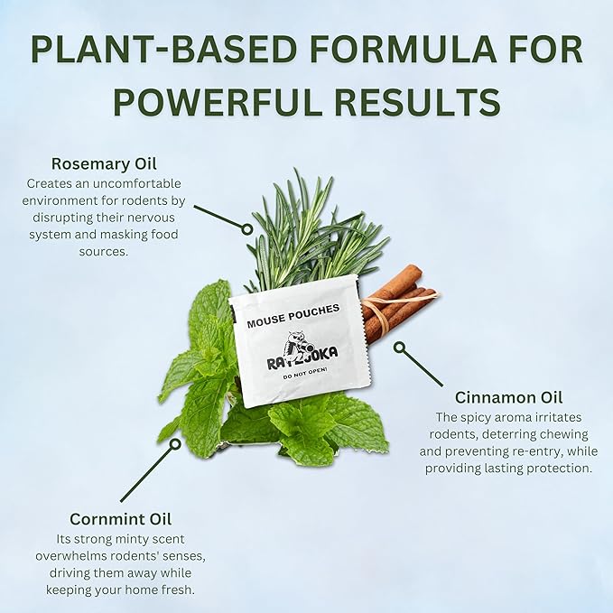 Extra-Strength Mouse Repellent Pouches with Cinnamon/Cornmint Oils, (30 Pouches) Natural Rodent Repellent, Indoor & Outdoor Mice Repellent, Safe for Pets and Kids