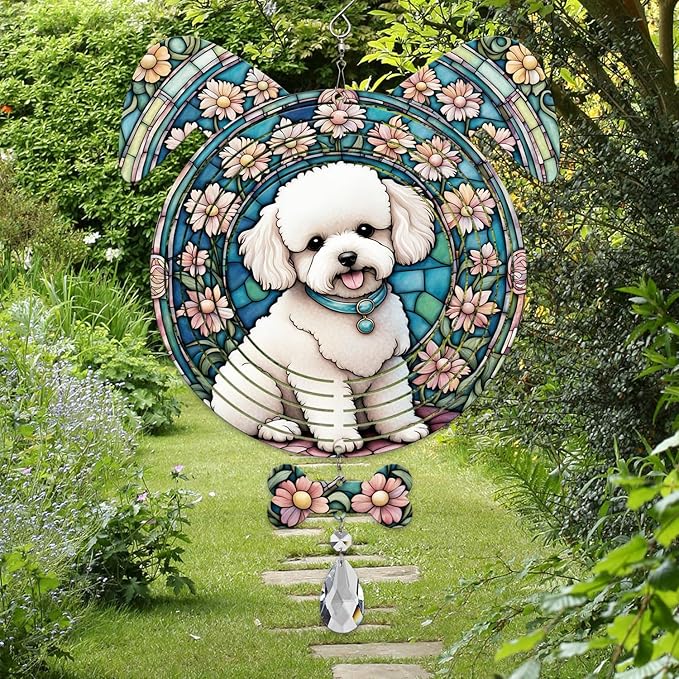 Bichon Fries Dog Ears Wind Spinner, Bichon Fries Wind Spinner Hanging for Yard and Garden V02