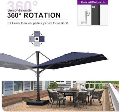 PURPLE LEAF 11 FT Square Patio Umbrella Large Cantilever Outdoor Aluminum Offset Umbrella with 360-degree Rotation for Garden Deck Backyard Pool, Navy Blue