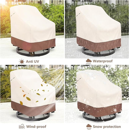 okcool Outdoor Swivel Chair Cover 2 Pack, Patio Chair Covers Waterproof Clearance, (30" W x 34" D x 38.5" H) Lawn Furniture Covers, Beige & Brown