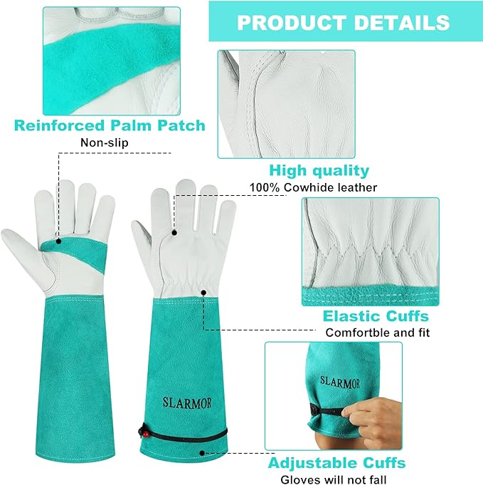 Long Gardening-Gloves Women/Men - Thorn proof Rose Pruning Heavy Duty Gauntlet (Medium, Green)
