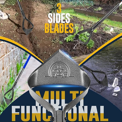 Hoe Garden Tool, Heavy Duty Triangle 52.7" Manual Weeder with Long Handle, Carbon Steel Weed Removing Action Hoe Cultivator for Weeding, Digging, Loosening Soil, Hoeing, Edging