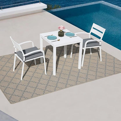 Soleil Jardin Outdoor Aluminum 2-Piece Patio Dining Chairs with Cushions, Stackable Bistro Chairs for Balcony, Garden, Backyard, White Finish & Grey Cushion