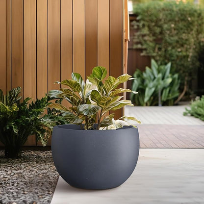 Kante 15.7" Dia Round Concrete Planter, Outdoor/Indoor Large Bowl Plant Pots with Drainage Hole and Rubber Plug for Garden Patio Balcony Home, Charcoal