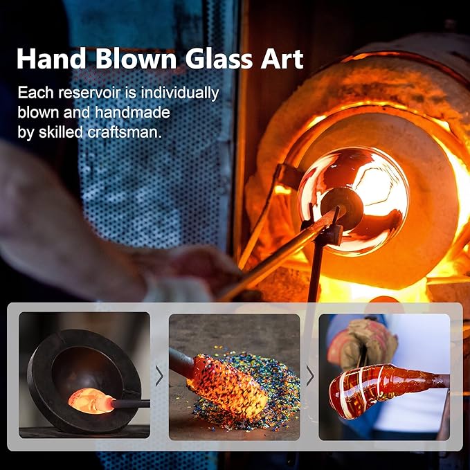 LUJII Solar Powered Color Changing Hummingbird Feeder for Outdoors Hanging, Hand Blown Glass, 35 fl.oz, Never Leak, Illuminated Lantern for Garden Decor, for Bird Lovers, Purple