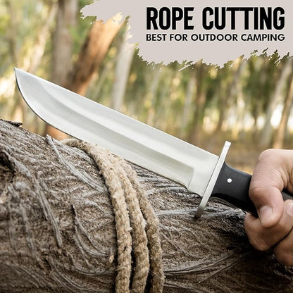 D2 13 Inch Full Tang Fixed Blade Bowie Knife with Leather Sheath - Suitable for Outdoor, Bushcraft, Survival, and Camping Knife with Black Micarta Handle
